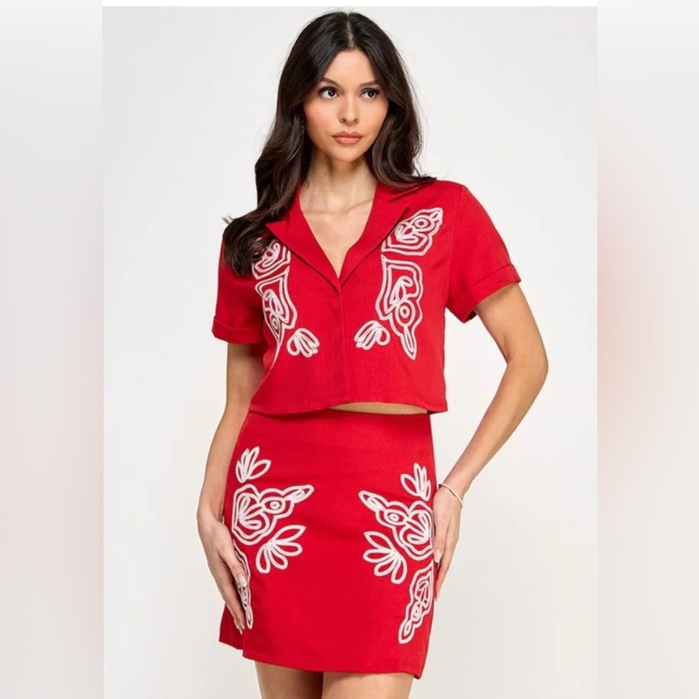 Red Embroidered Skirt and top set.